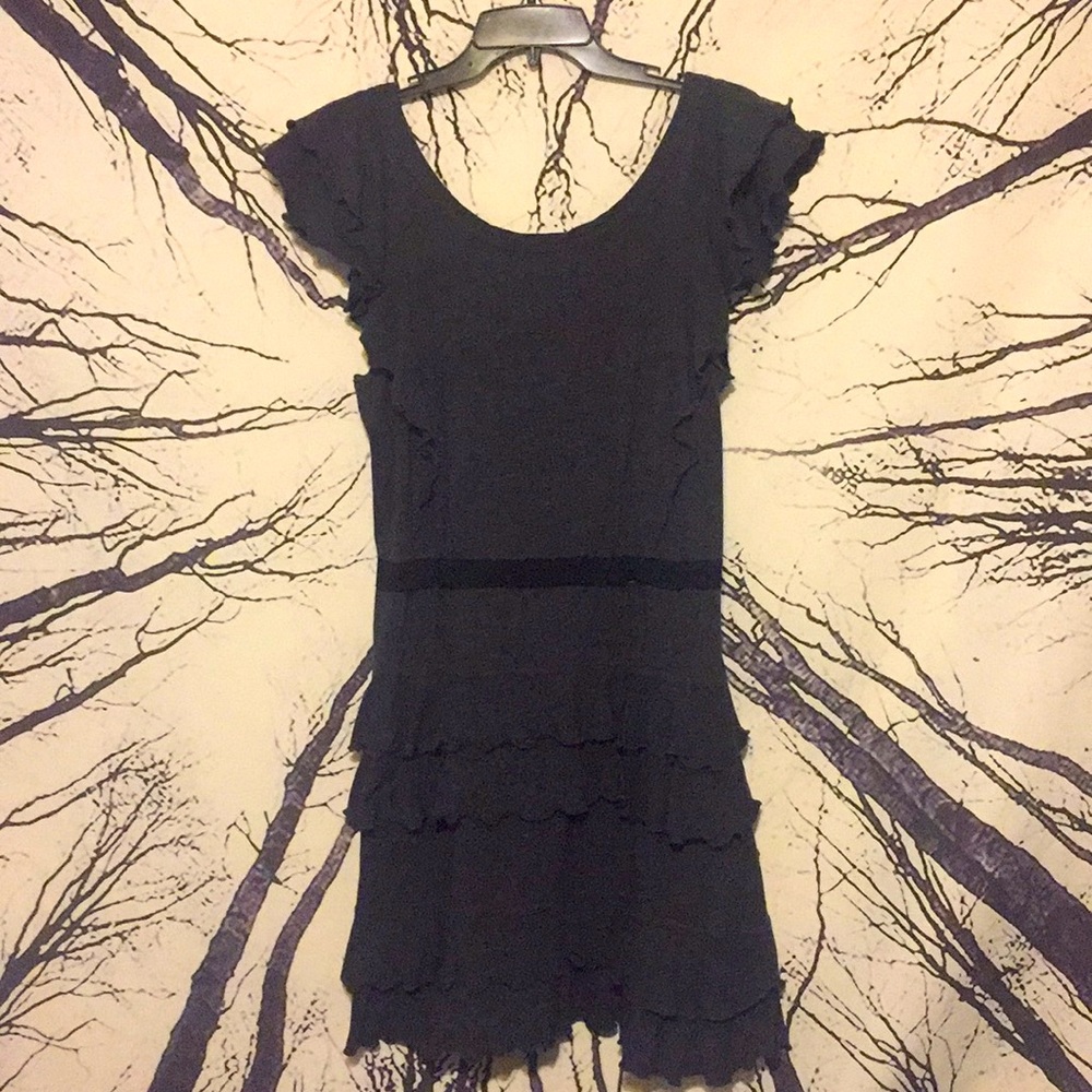 Dark Gray Ruffle Dress with Tie